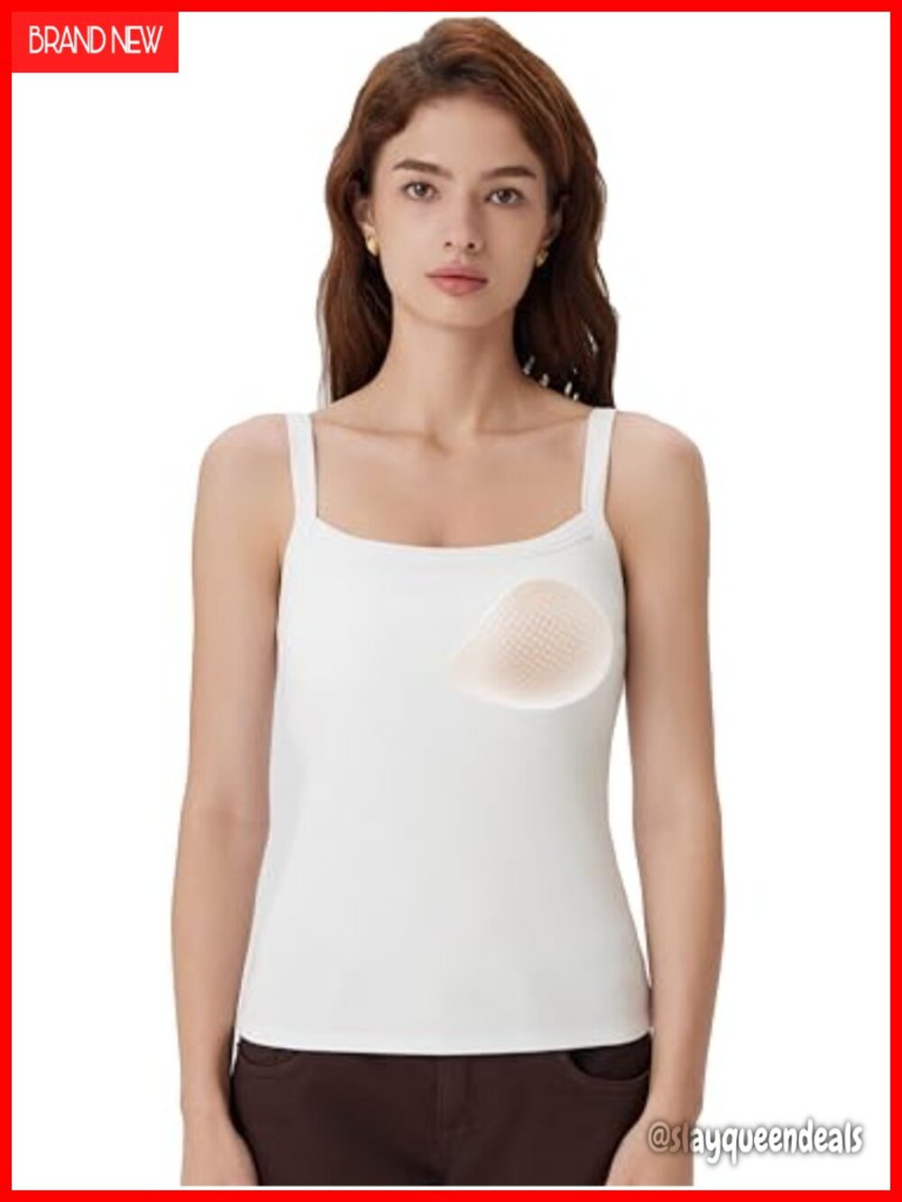 Women's Cotton Rib Padded Tank Top Square Neck Sleeveless Spaghetti Strap Cami